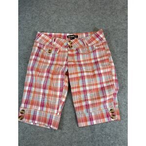Rewind Plaid Bermuda Shorts Womens 5 Pink Orange Button Cuff Preppy Summer Y2K